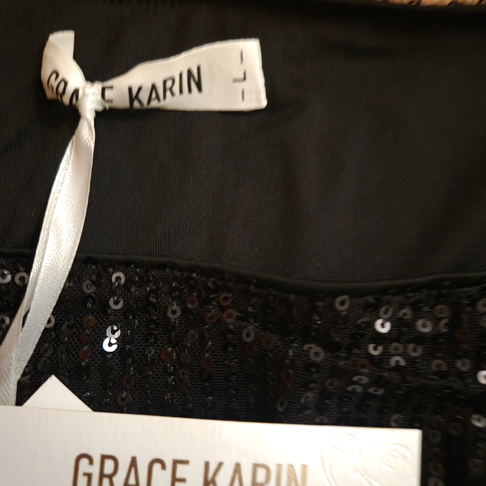 Grace Karin Black Sequin Top One Shoulder NEW - Picture 4 of 4